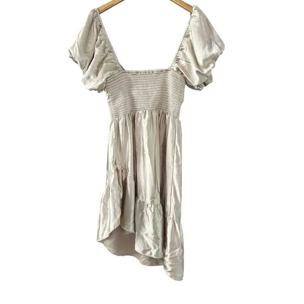 Intimately Free People Champagne Silky Satin Asymmetrical Hem Mini Dress Large